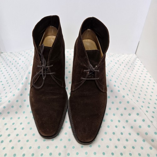 John Lobb Romsey Mens US Size 8 Dark Brown Suede October Sole Chukka Boots Laces - Picture 19 of 22