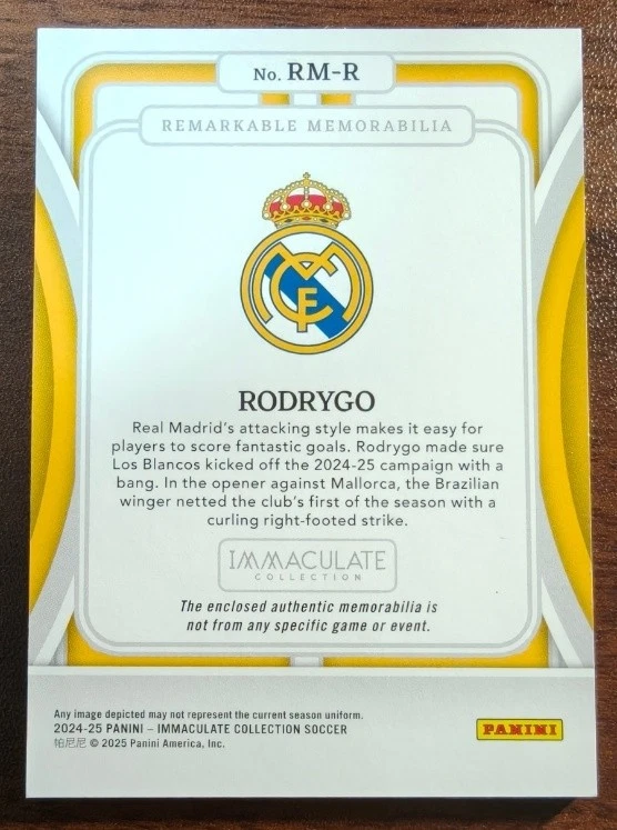 Rodrygo 2024-25 Panini Immaculate Remarkable Memorabilia Bronze 18/65 #RM-R - Image 2 of 2