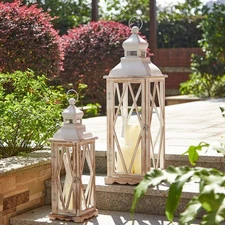 Large Farmhouse Wooden Metal Lantern Set of 2, 28.74" H/20.47" H Rustic Decor...