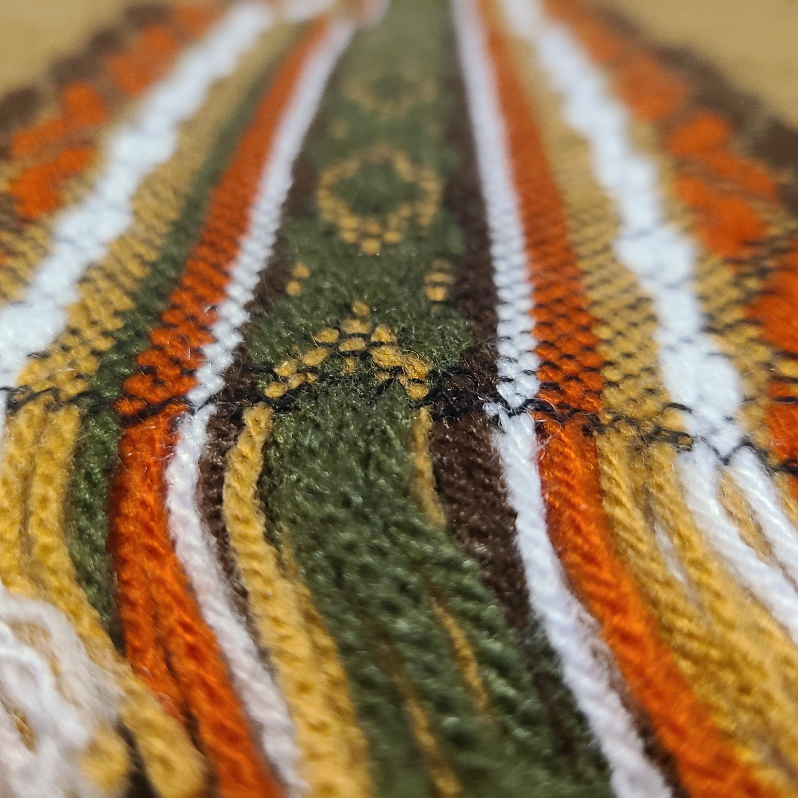 Vtg 70s Marianne Wendt Woven Poncho Fringe Brown Green Orange Boho Hippie Chile image 7