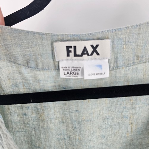 FLAX Dress Large Light Green 100% Linen V-Neck Sleeveless Shift Lagenlook Casual - Picture 3 of 7
