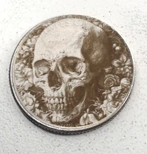 Floral Skull Roses US Clad Quarter Surface Engraved Hobo Nickel / Love Token