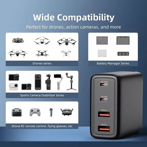 4 Port PD 100W Battery Quick Charger Adapter For DJI Drone /Camera /Cell Phone - Photo 17 sur 20