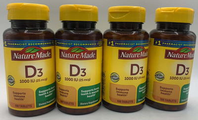 4PK Nature Made D3 1000 IU ~ 100 Tablets Each ~ EXP 2/28 ~ FAST SHIP