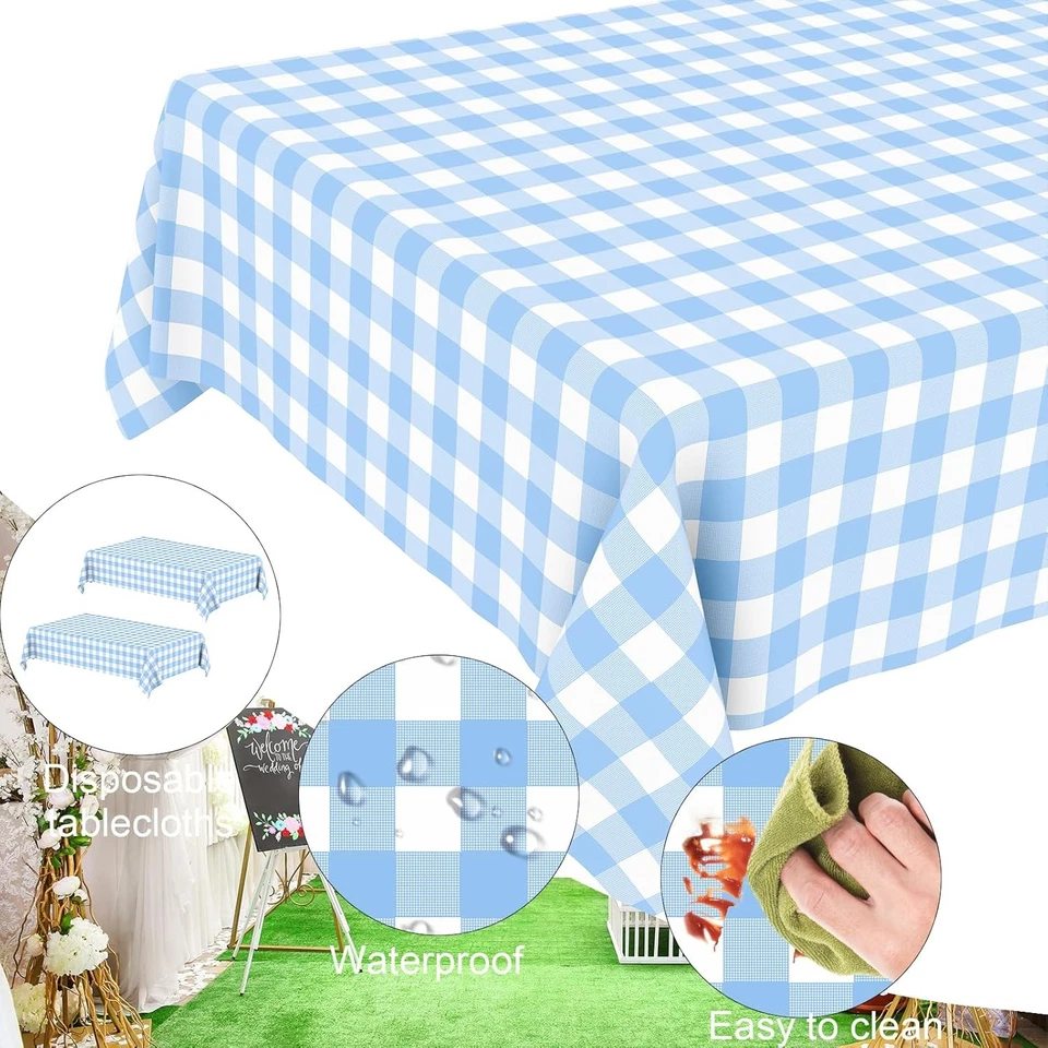 2 Pack Blue Gingham Tablecloth, Disposable Plastic Light 2 Pack,  - Image 2 of 4