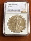 1988 $1 American Silver Eagle NGC MS69 ASE 1 Troy Oz .999 Silver Bullion Coin