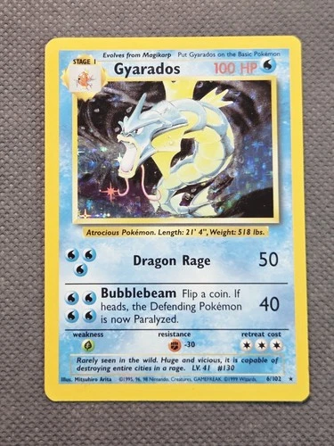 1999 Pokemon Gyarados 6/102 Holo Rare Base Set Unlimited WoTC Vintage