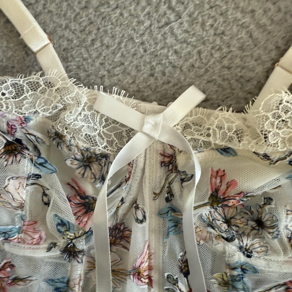 Y2K Victoria Secret Dream Angels Bustier Corset Top Small Mesh Floral Lace - Image 2 of 4