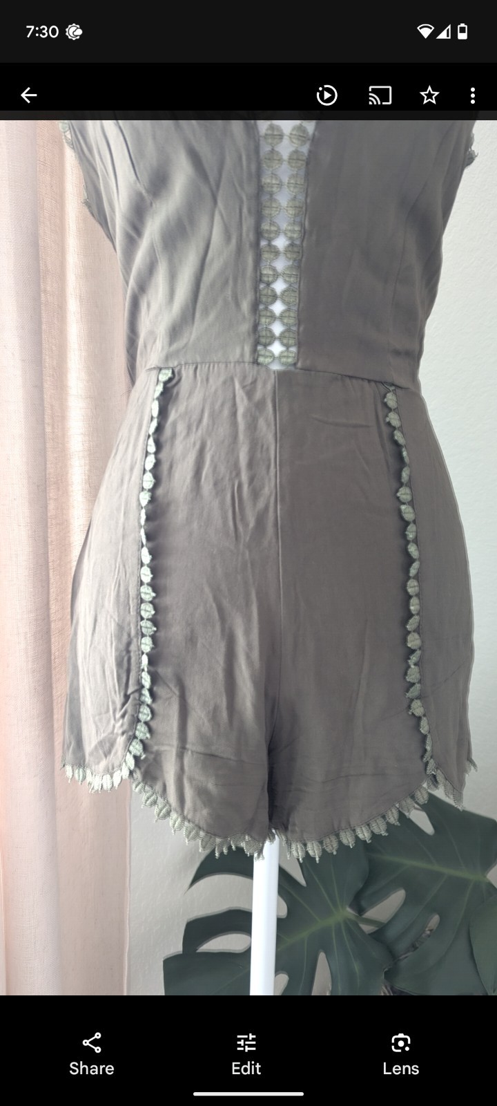 Women's Khaki Open Tie String Back Romper Playsui… - image 4