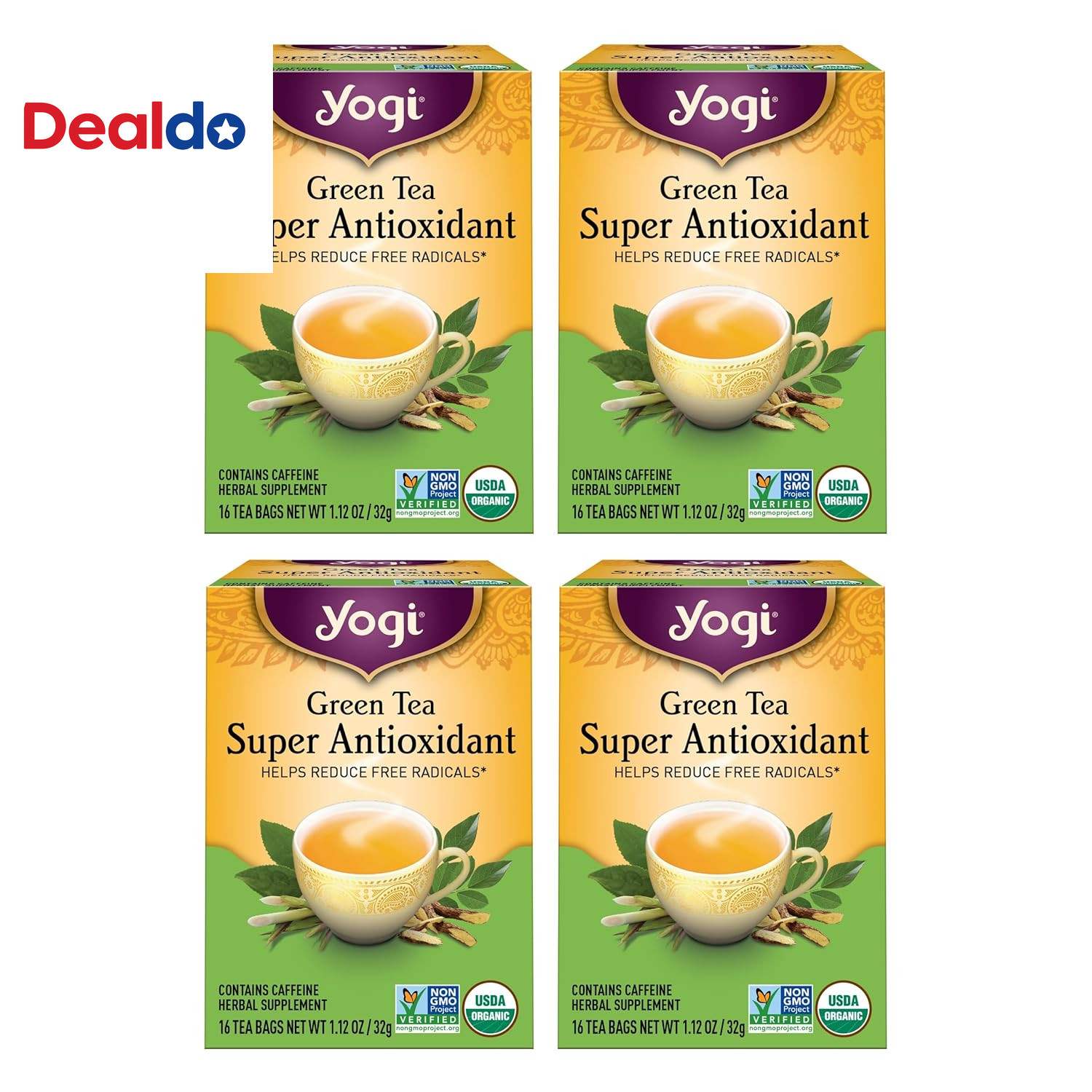 Green Tea Super Antioxidant - 16 Bags Per Pack (4 Packs) - Organic Antioxida