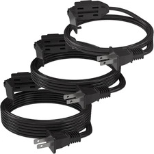 Indoor Extension Cord 3-Pack (6/9/12FT), 2 Prong, 3 Polarized Outlets, ETL Liste