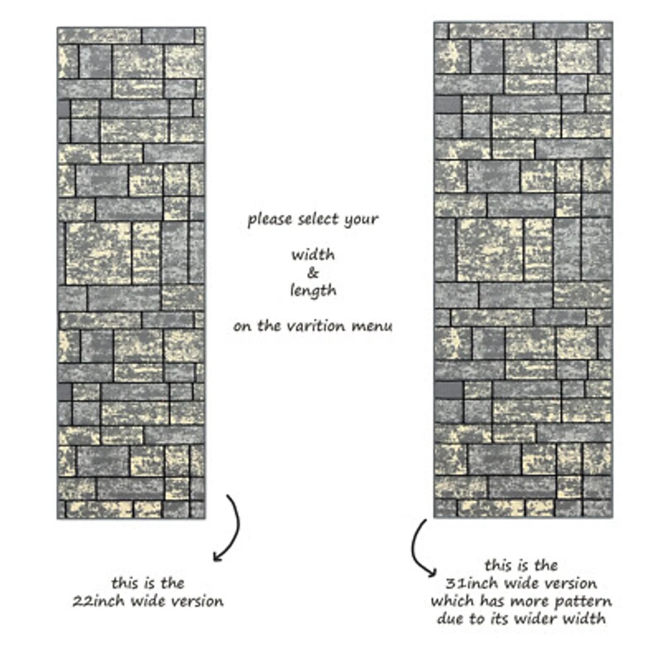 Custom Size Stair Hallway Runner Rug Non Slip Rubber Back Grey Ivory Tiles 3D - Image 3 of 4