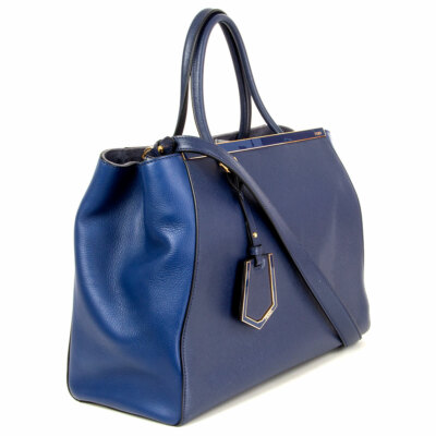 63422 auth FENDI navy blue leather 2JOURS MEDIUM ELITE Tote Bag | eBay