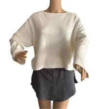 Line and Dot Sweater Womens Size Small Clara Tie-Back  White Pull Over Fuzzy