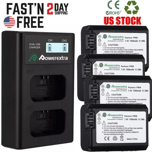 NP-FW50 Battery for Sony A6300 A6000 A5000 A3000 A7R Alpha 7 Alpha 7R， Charger