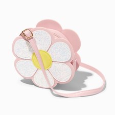 Claire's Club Girls Glitter Pink Daisy Crossbody Bag Purse Adjustable Loc C