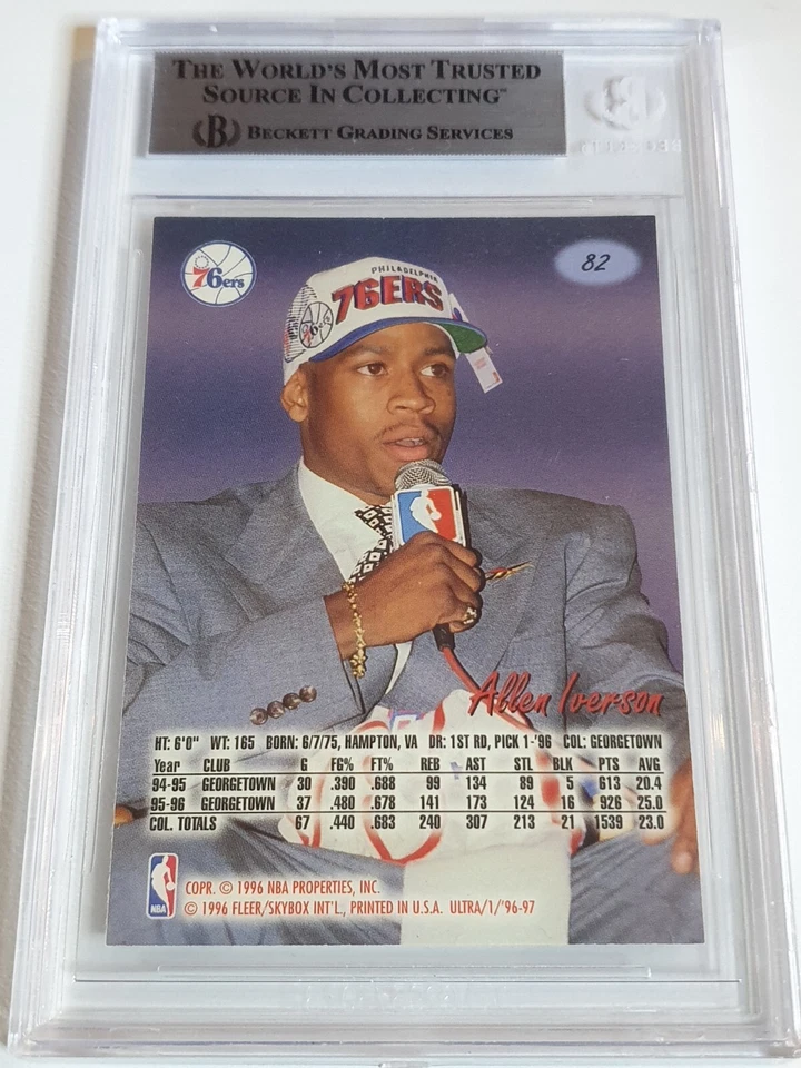 Fleer Ultra Allen Iverson #82 1996 novato automático - autógrafo de radiocontrol autenticado por BGS Foto 4 de 4