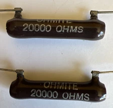 OHMITE  20K OHM 10 WATT RESISTORS NEW QUANTITY OF 2.  30 DAY RETURNS