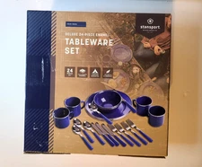 Tableware Set Enamel Plates Cups Bowls Dinnerware Kitchens 24-piece New in Box
