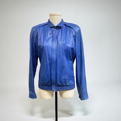 Men s Vintage Retro Size 38 SUMMIT Robert Comstock Blue Leather Bomber Jacket