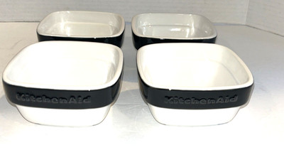 4 KitchenAid STREAMLINE Ceramic Ramekins Commercial KBLR04RMOB White Black 3.5