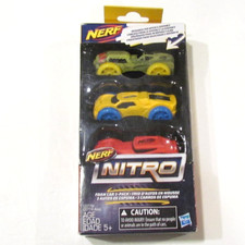Nerf Nitro 3 Pack Foam Cars Plastic Wheels Camoflauge Yellow Red 2016 Hasbro