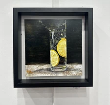 Original Oil Painting Still Life Lemon Drop Drink Map  Aluminum  Realism