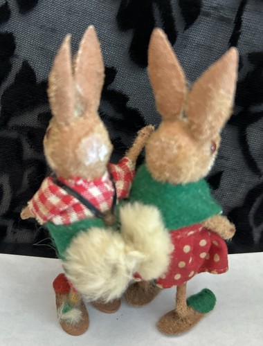 Vintage Kunstlerschutz German Handwork VTG Dressed FLOCKED BUNNY RABBIT ...