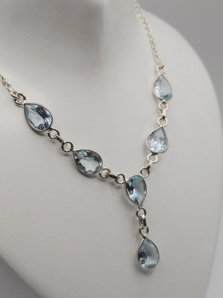 Collar Lariat vintage de plata de ley de 12 quilates con topacio azul de 18" Foto 4 de 4