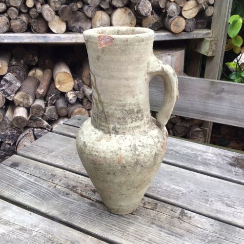 Ancien vase à urnes de jardin vintage usé en terre cuite altérée 14,5 pouces de haut - Photo 1/8