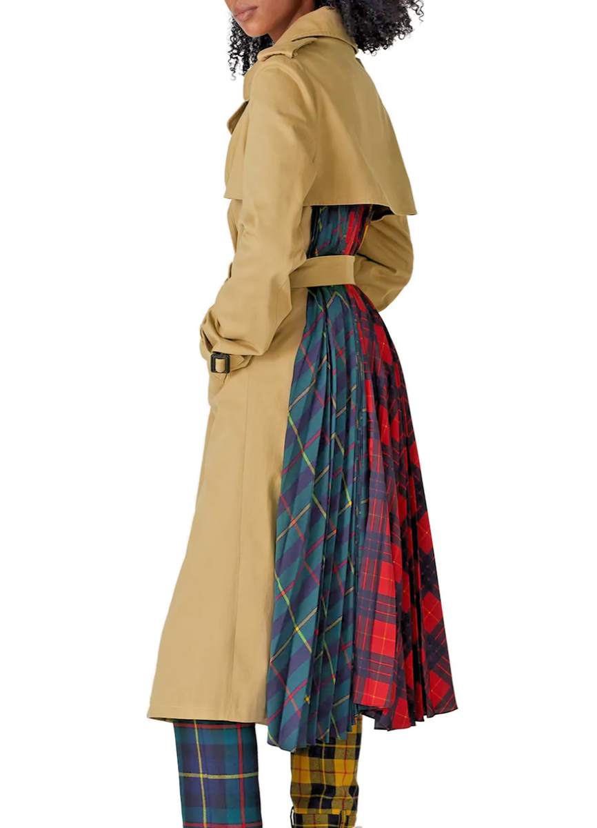 MONSE Multi Tartan Pleated Back Trench / Rain Coat. NWT Retail 