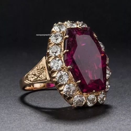 Edwardian 3.50Ct Red Ruby Vintage Art Deco Engagement Ring 14K Rose Gold Plated