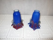 Pair of Hand Blown Glass Tulip Shades Blue Red