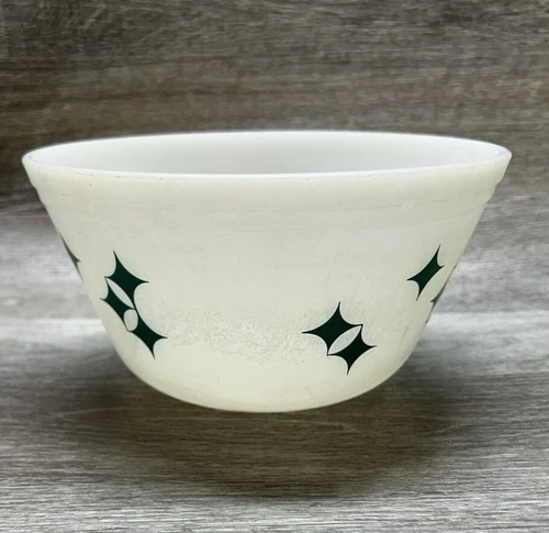 Vintage Federal Milk Glass Turquoise Atomic Star Mixing Bowl - 8" Diameter Top