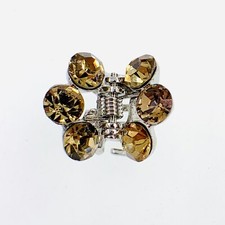 USA Small Metal Vintage Hair Claw Jaw Clip Rhinestone Crystal Hairpin Brown S1