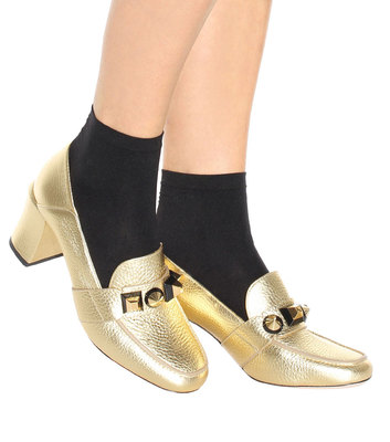 Fendi Loafers Fantazia Gold Leather Metallic Studs Black  display picture 2