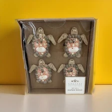 Coastal Collection Set Of 4 Turtle Napkin Rings Shells Nautical Multicolor Beads