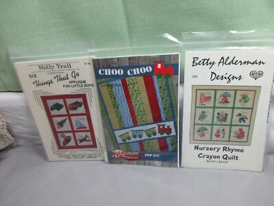 Lot of 3 quilt patterns Things that Go, Choo Choo Nursery Rhyme Crayon quilt
