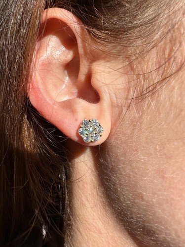 Cluster Flower Set Earrings Real 14k Gold Over 925 Silver 6-12mm Iced CZ Stones - Picture 13 of 24