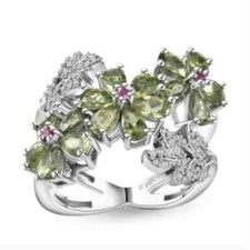 4.15ctw Tanzanian Green Apatite  Mult Gemstone Ring Rhodium Plate Size 6