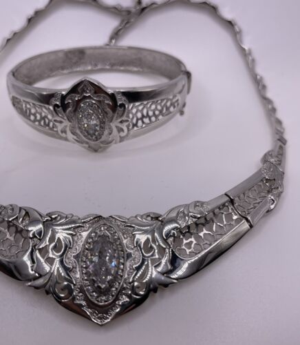 Sterling Silber breite CZ filigran Halskette & Armband Set - Bild 3 von 12