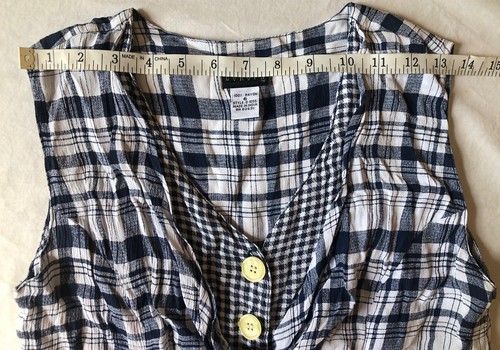 90s Vtg Boutique Europa Womens 6 Blue White Mixed Plaid Sleeveless Shirt Dress - Picture 4 of 9