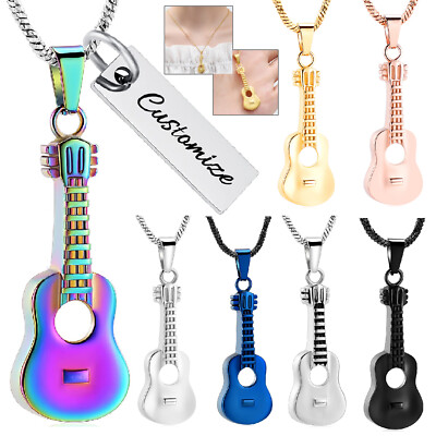 Stainless Steel Guitar Urn Pendant Necklace for Cremation Ashes Memorial Jewelry