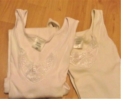 S31 Stilvolle Träger-Top mit Spitzeneinsatz  Body Shape Gr.38 2 Stück weiß