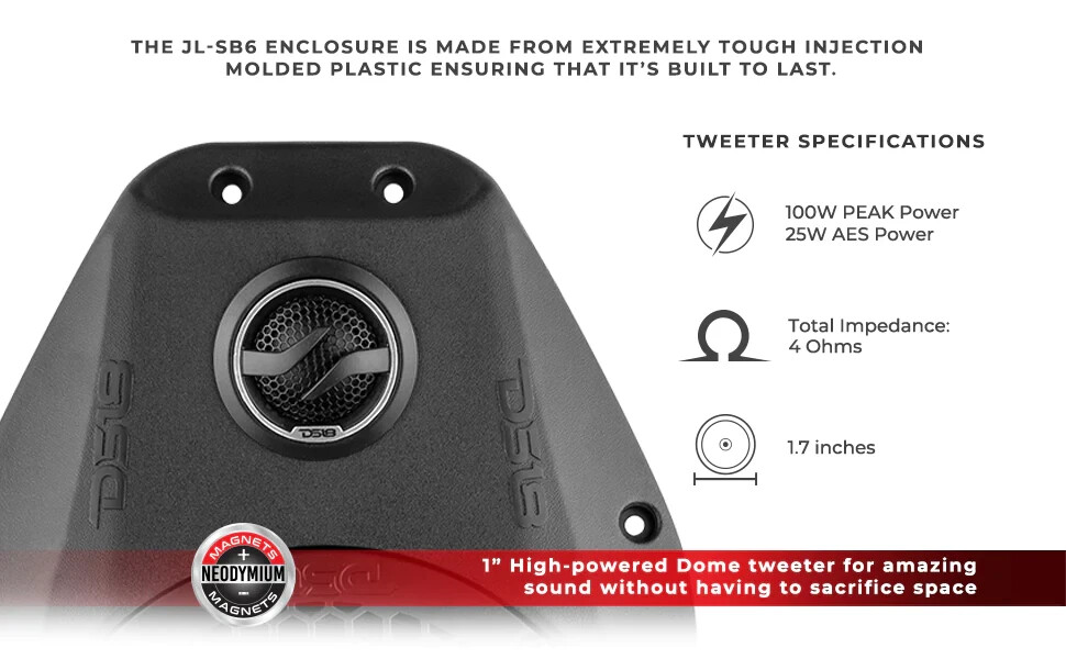 DS18 JL-SB6 6.5 Jeep Wrangler Enclosures Speakers Tweeters JL/JLU