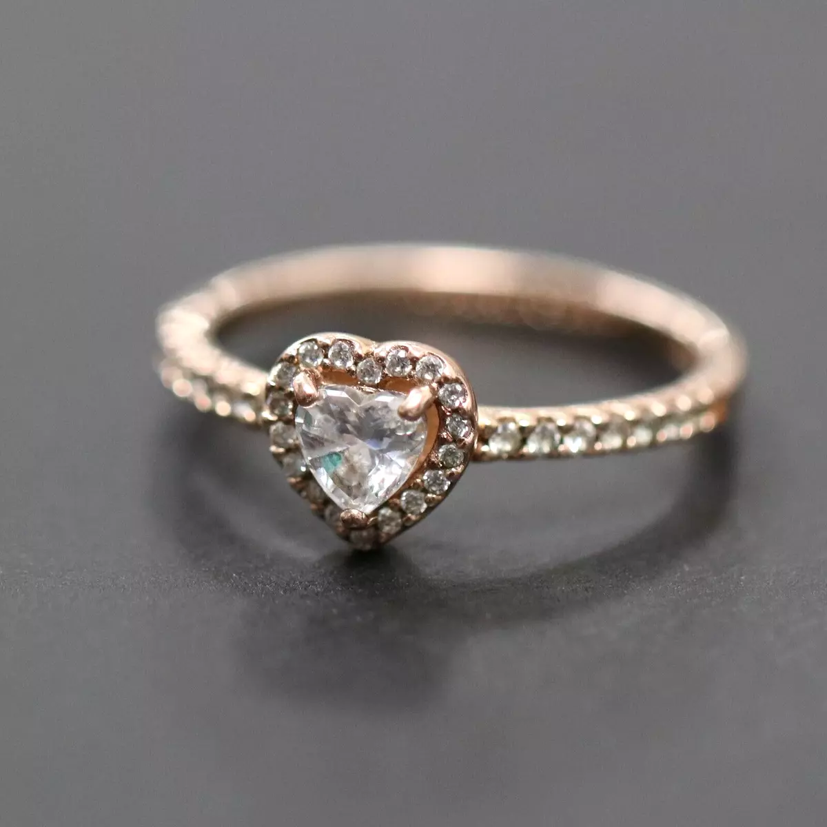 Pandora ALE MET 58 Sparkling Elevated Heart Rose Gold Tone CZ Ring