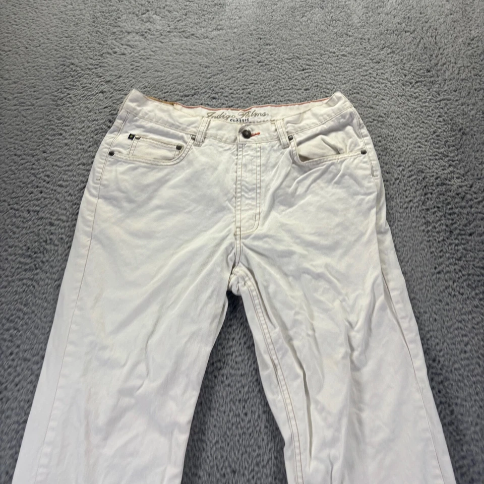 Vintage Indigo Palms Jeans Men 34x30 White Cotton Classic Denim Orange Stitching - Image 2 of 4