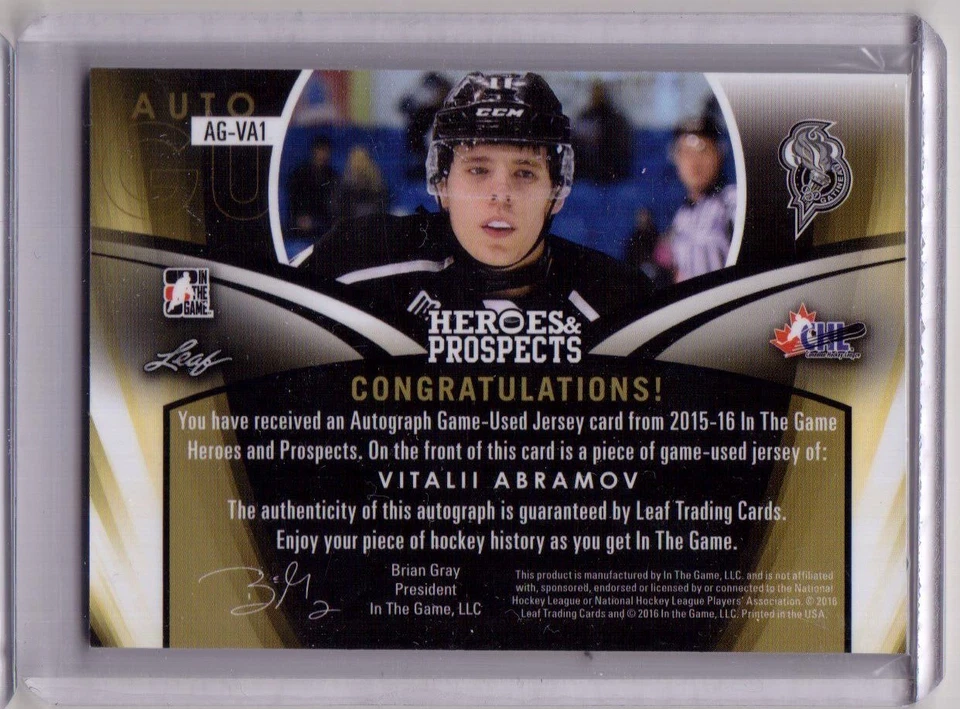 VITALII ABRAMOV 15/16 Leaf Prospects Jersey # /45 Rookie #TP-18 Game-Used Card - Image 2 of 2