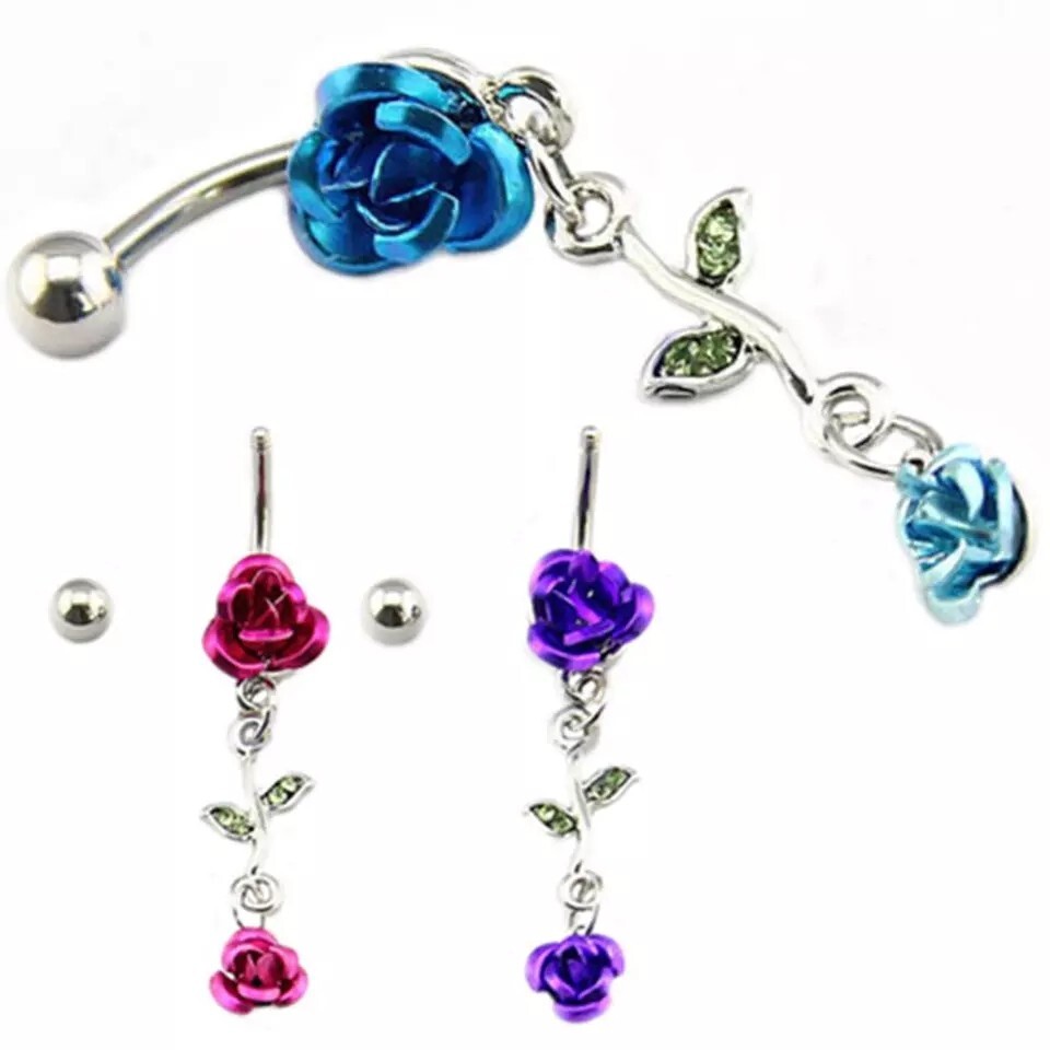 Piercings nombril rose en lot de 3 bijoux élégants en acier chirurgical 316L