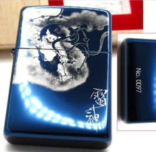 Blue Raijin Thunder God Limited Zippo Oil Lighter 2003 MIB Rare